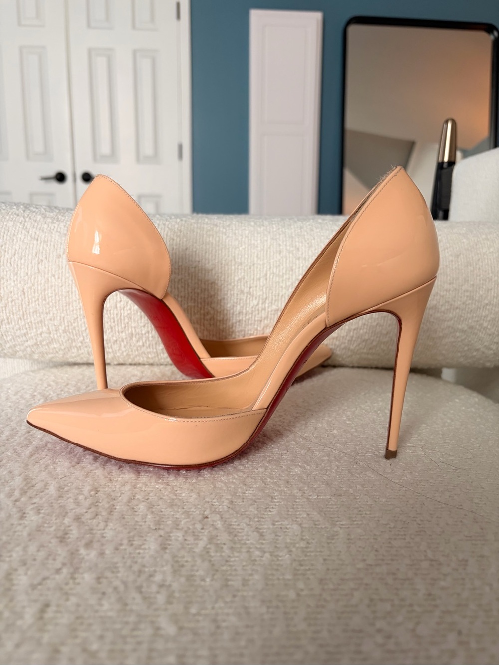 Christian Louboutin Iriza Nude Patent Leather Stiletto Heels